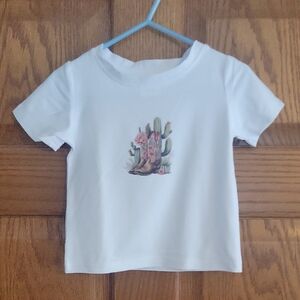NWOT Infant White Graphic Tee with Cactus and Boots Design
